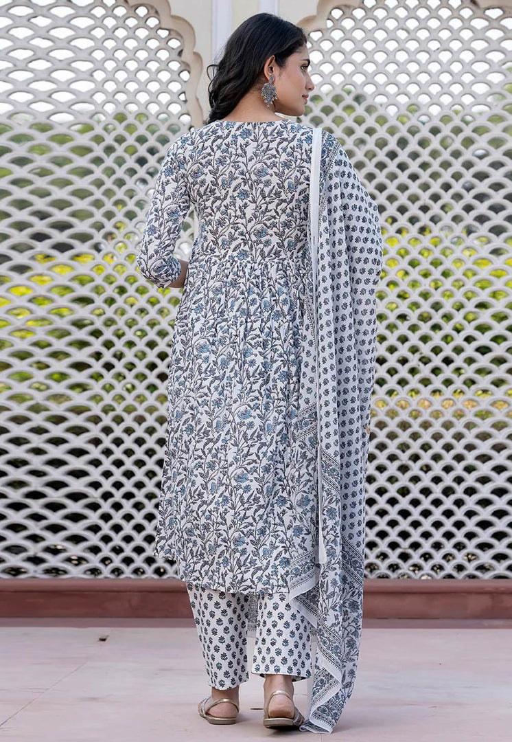 Grey Cotton Readymade Pakistani Suit