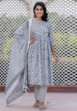 Load image into Gallery viewer, Grey Cotton Readymade Pakistani Suit
