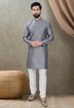Load image into Gallery viewer, Grey Cotton Silk Kurta Pajama
