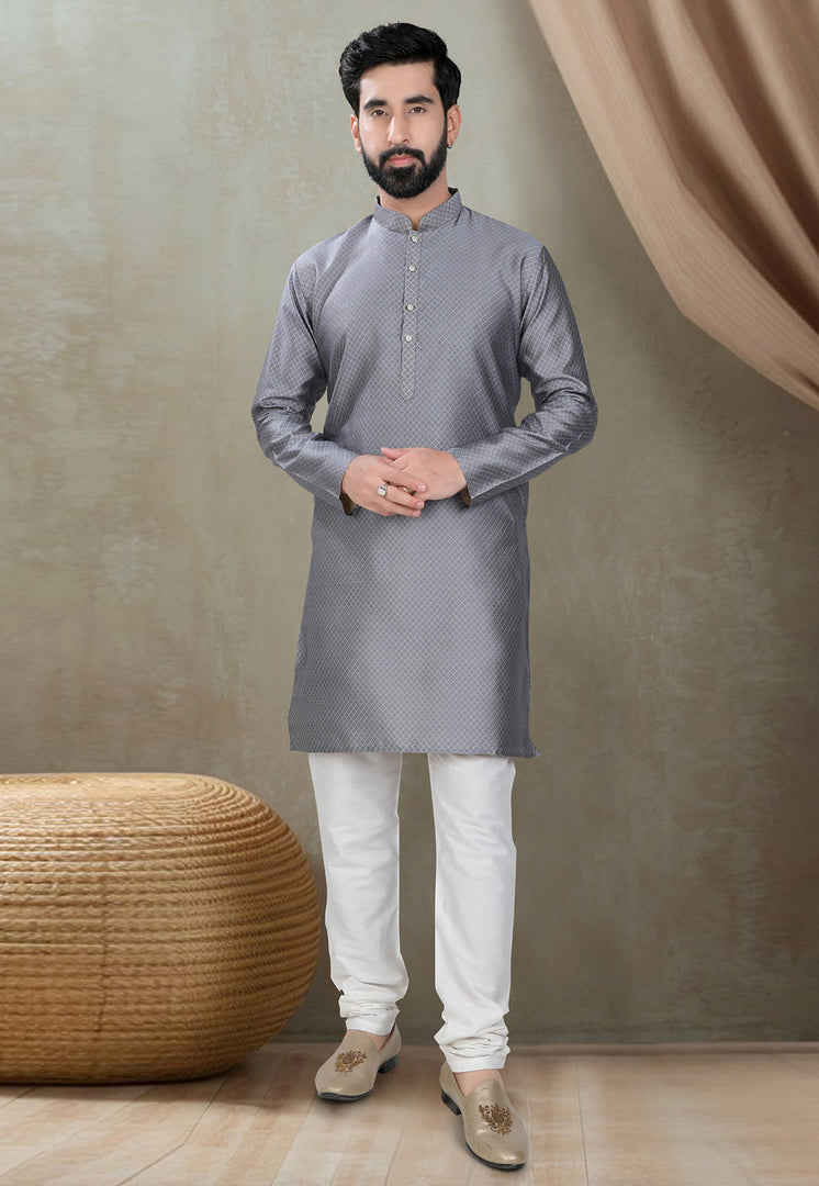 Grey Cotton Silk Kurta Pajama