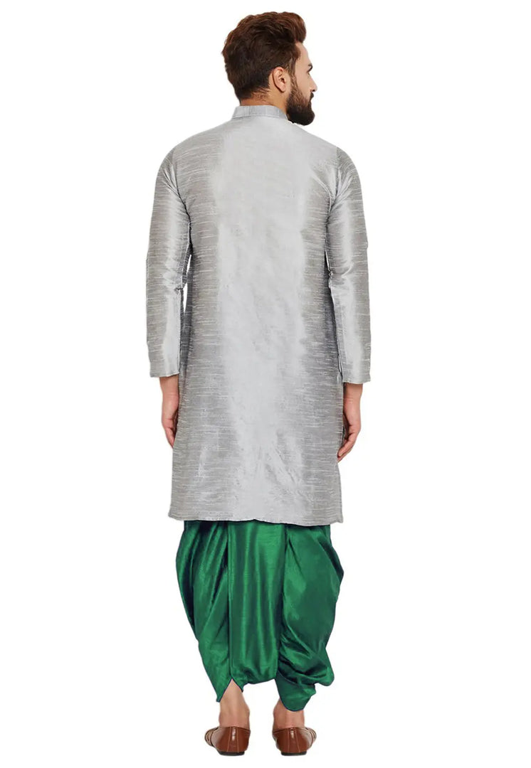 Grey Dupion Silk Dhoti Kurta