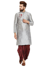 Load image into Gallery viewer, Grey Dupion Silk Dhoti Kurta
