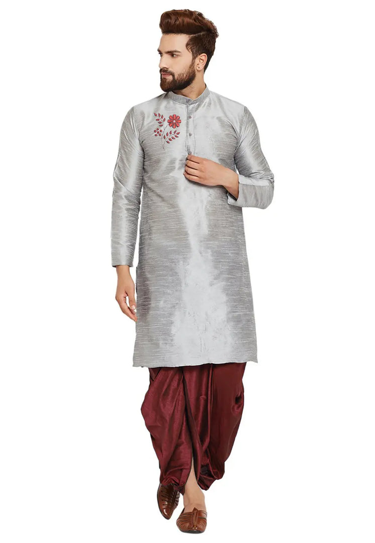 Grey Dupion Silk Dhoti Kurta