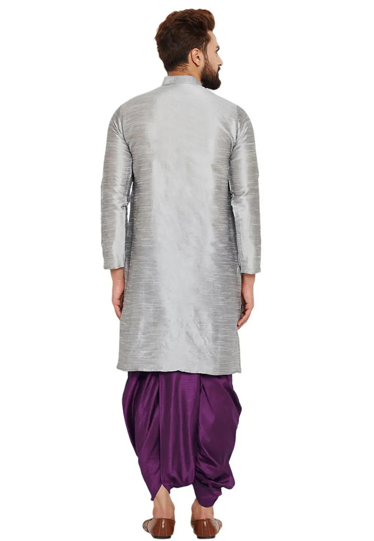 Grey Dupion Silk Dhoti Kurta