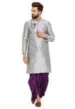 Load image into Gallery viewer, Grey Dupion Silk Dhoti Kurta

