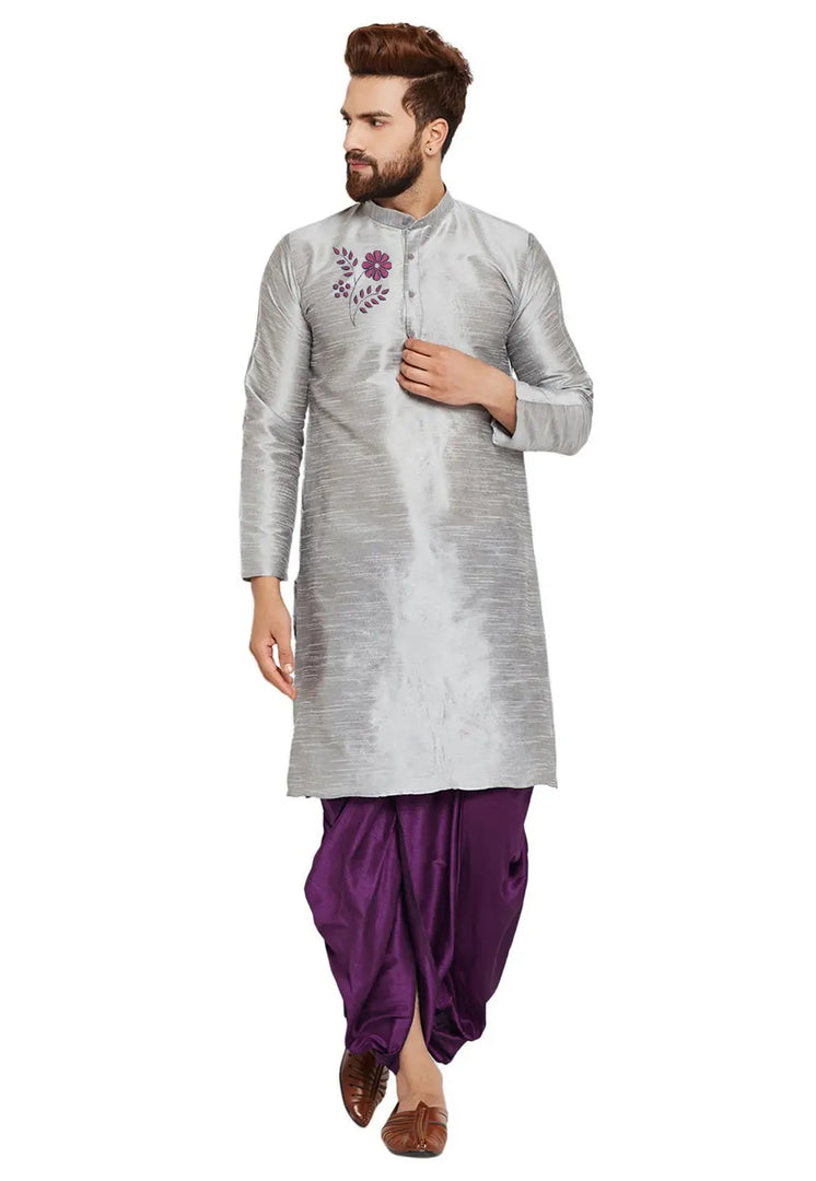 Grey Dupion Silk Dhoti Kurta