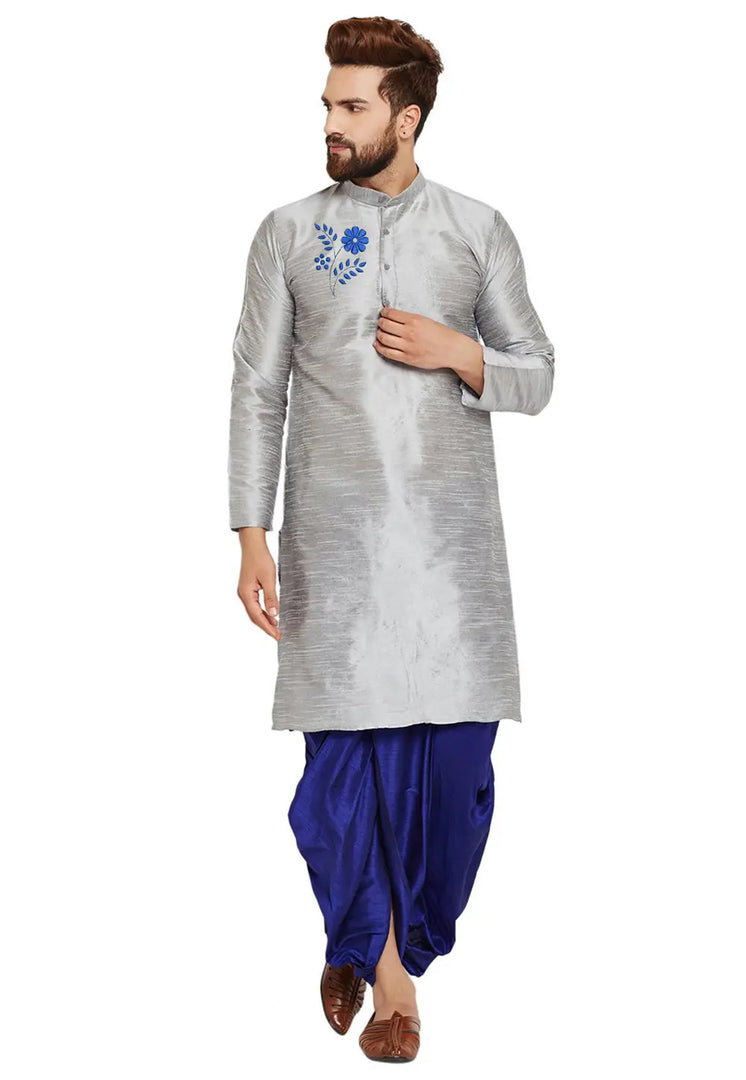Grey Dupion Silk Dhoti Kurta