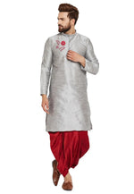 Load image into Gallery viewer, Grey Dupion Silk Dhoti Kurta
