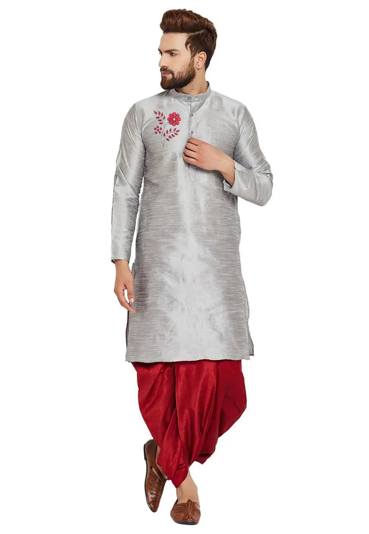 Grey Dupion Silk Dhoti Kurta