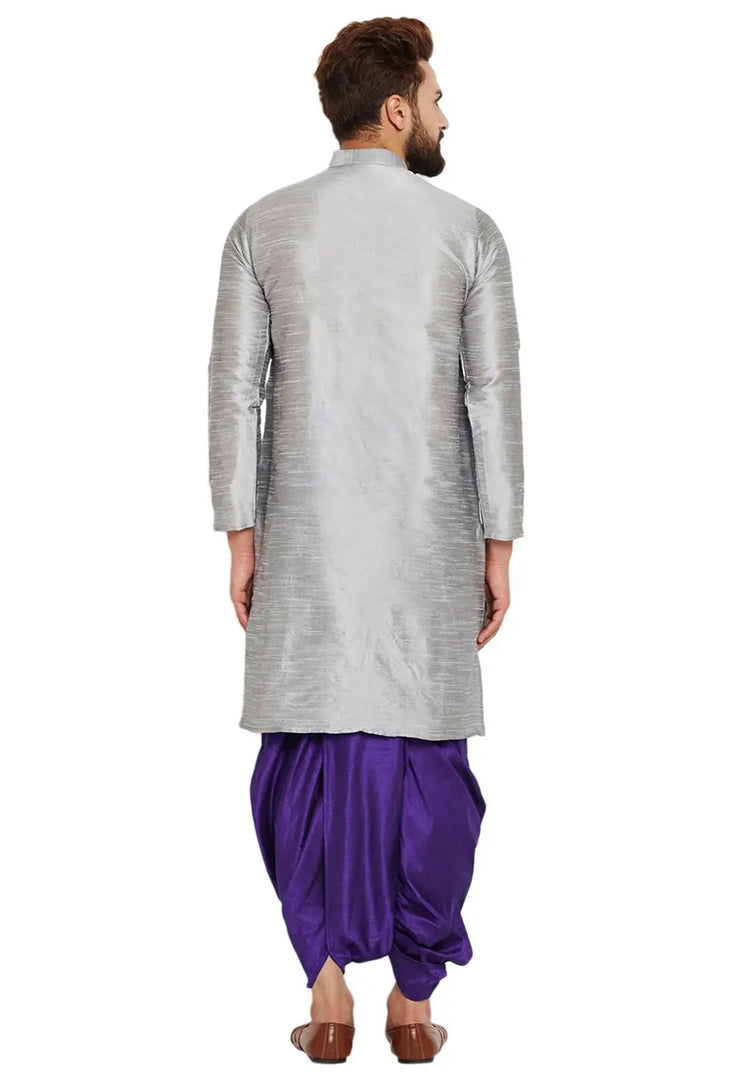 Grey Dupion Silk Dhoti Kurta