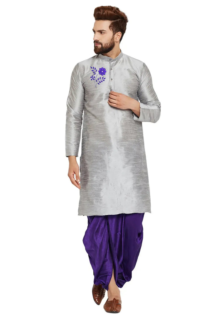 Grey Dupion Silk Dhoti Kurta
