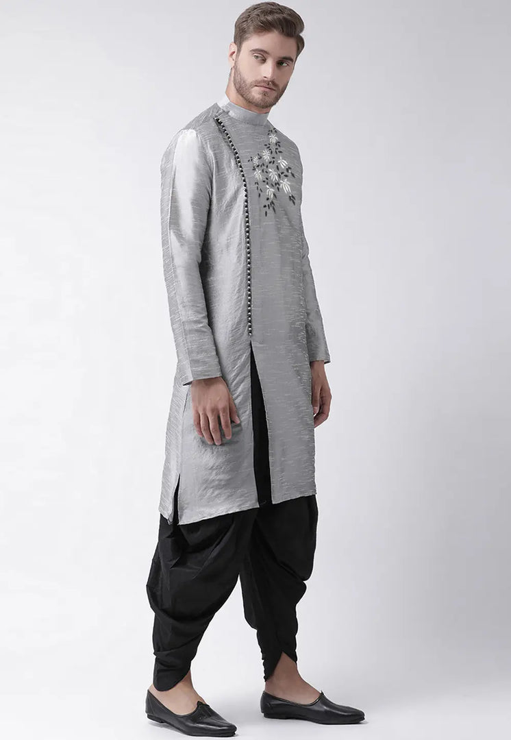 Grey Dupion Silk Dhoti Kurta