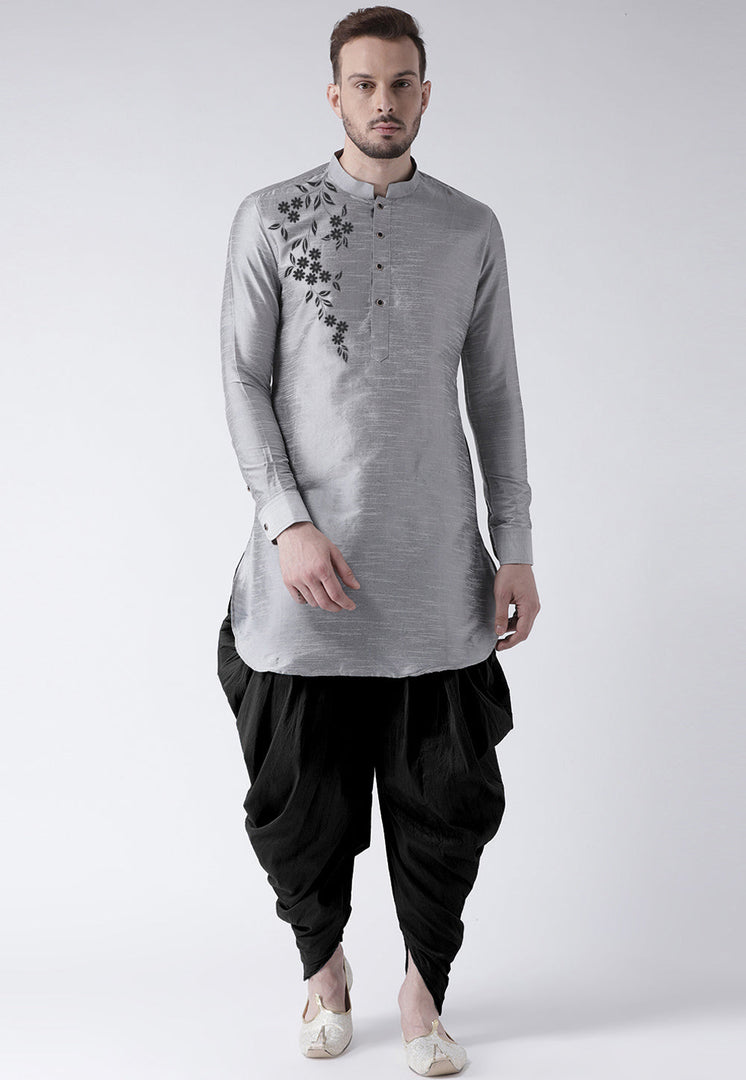 Grey Dupion Silk Dhoti Kurta