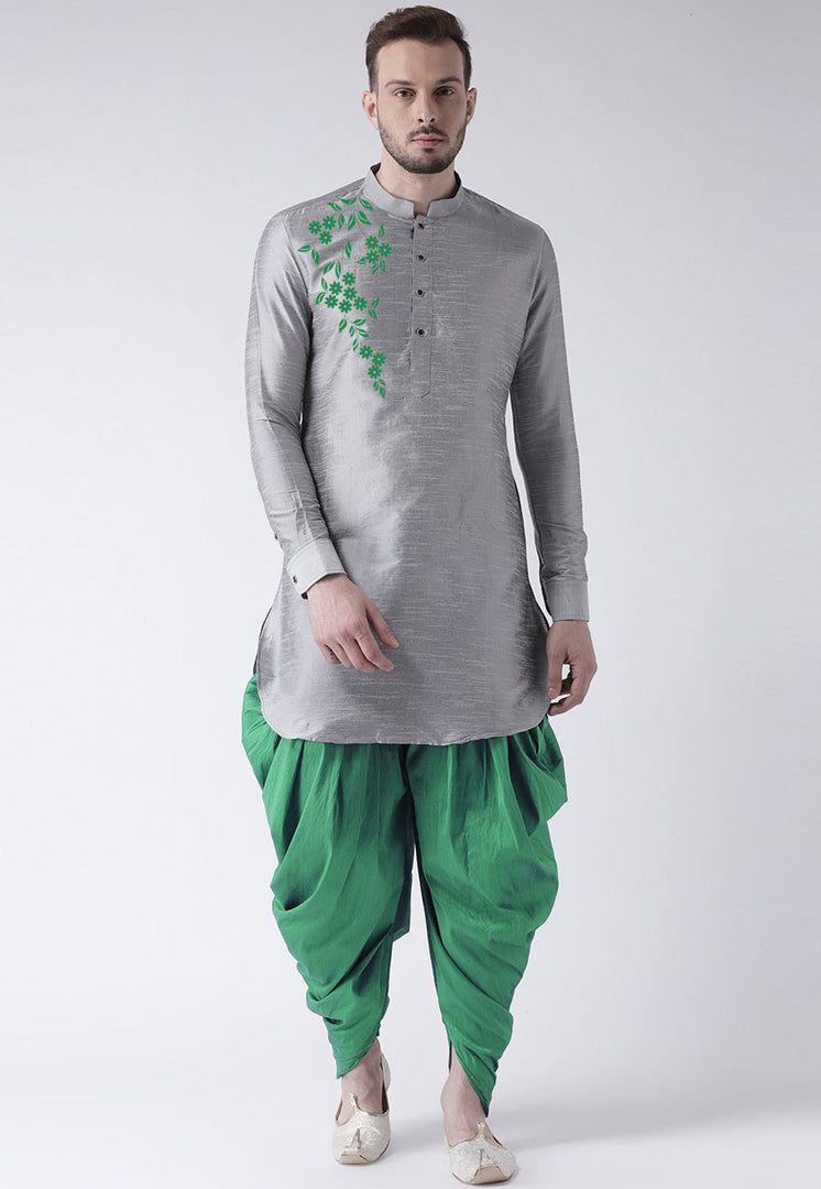 Grey Dupion Silk Dhoti Kurta