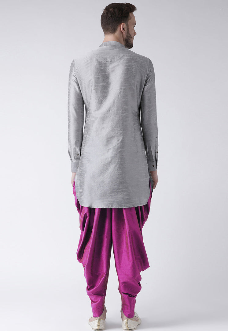 Grey Dupion Silk Dhoti Kurta