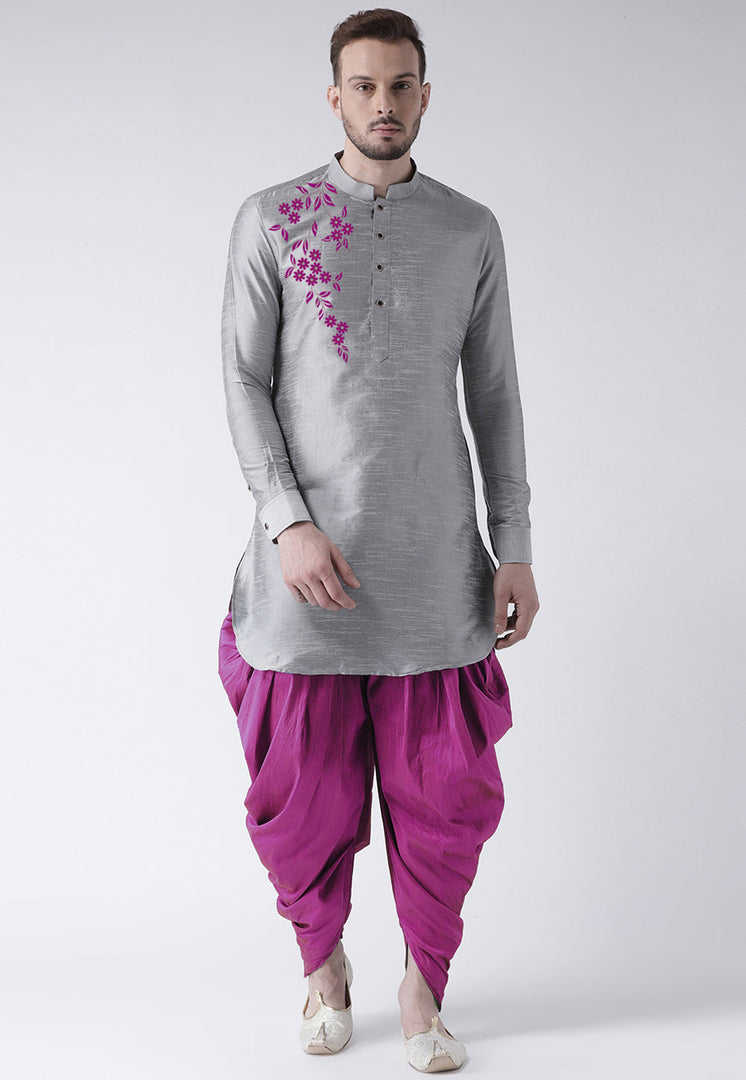 Grey Dupion Silk Dhoti Kurta