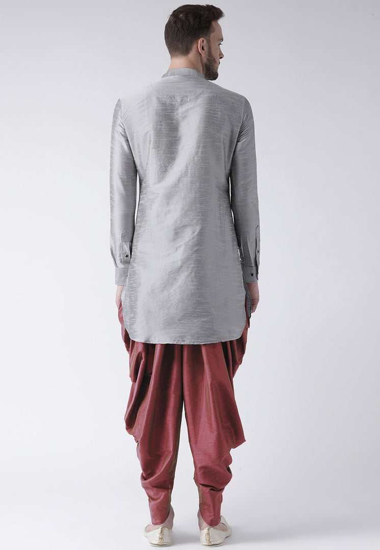 Grey Dupion Silk Dhoti Kurta