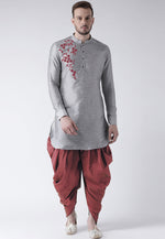 Load image into Gallery viewer, Grey Dupion Silk Dhoti Kurta
