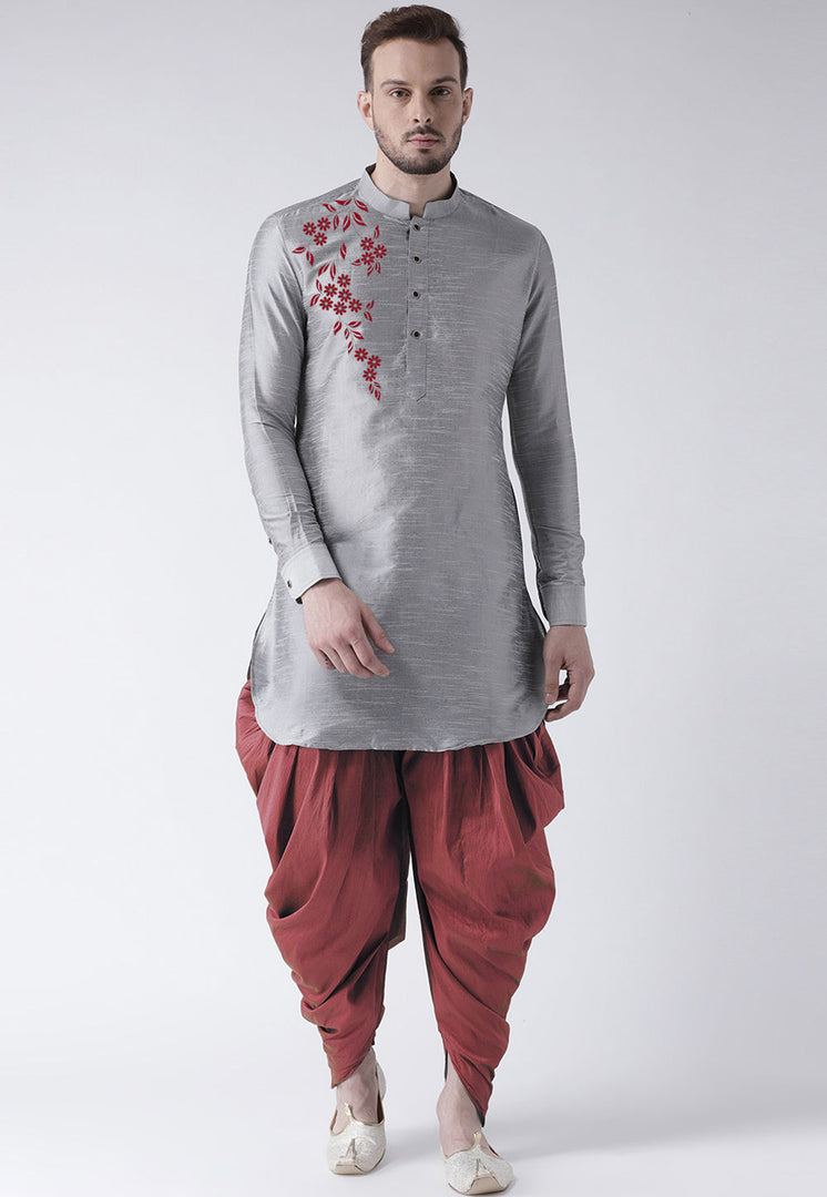 Grey Dupion Silk Dhoti Kurta