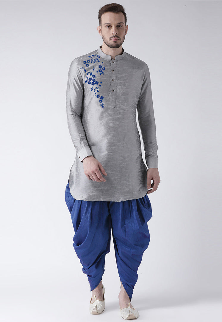 Grey Dupion Silk Dhoti Kurta