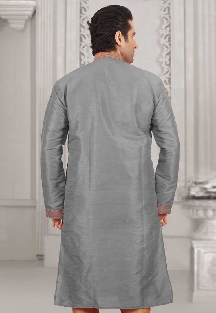 Grey Dupion Silk Kurta Pajama