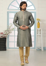 Load image into Gallery viewer, Grey Dupion Silk Kurta Pajama
