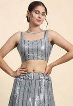 Load image into Gallery viewer, Grey Faux Georgette A Line Lehenga Choli

