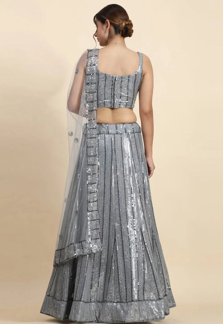 Grey Faux Georgette A Line Lehenga Choli