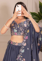 Grey Faux Georgette Circular Lehenga Choli