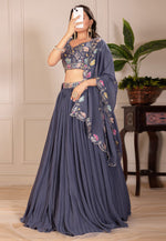 Load image into Gallery viewer, Grey Faux Georgette Circular Lehenga Choli
