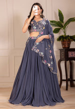 Load image into Gallery viewer, Grey Faux Georgette Circular Lehenga Choli
