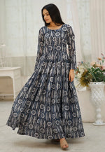 Load image into Gallery viewer, Grey Faux Georgette Printed Gown
