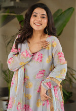 Load image into Gallery viewer, Grey Faux Georgette Readymade Anarkali Suit
