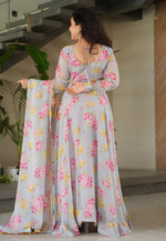Load image into Gallery viewer, Grey Faux Georgette Readymade Anarkali Suit
