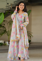 Load image into Gallery viewer, Grey Faux Georgette Readymade Anarkali Suit
