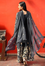 Load image into Gallery viewer, Grey Faux Georgette Readymade Gharara Suit
