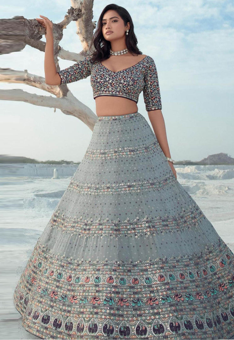 Grey Georgette Circular Lehenga Choli