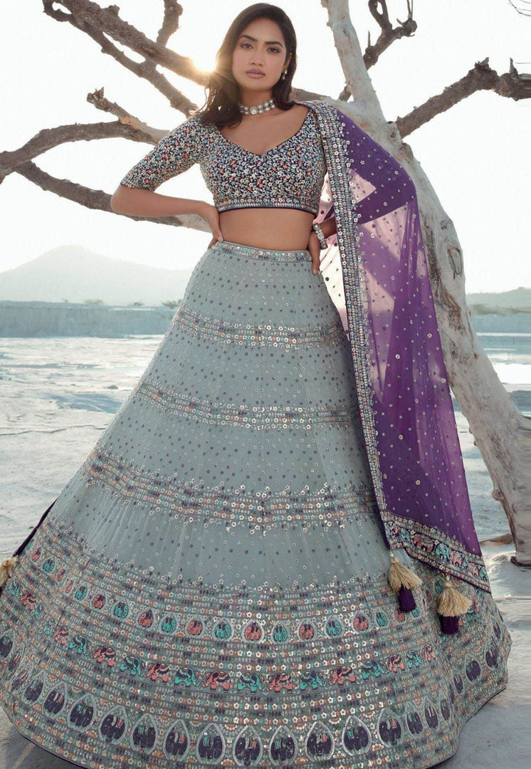 Grey Georgette Circular Lehenga Choli