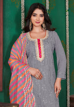 Load image into Gallery viewer, Grey Georgette Readymade Gharara Suit
