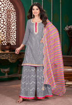 Load image into Gallery viewer, Grey Georgette Readymade Gharara Suit
