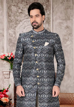Load image into Gallery viewer, Grey Jacquard Indo Western Sherwani
