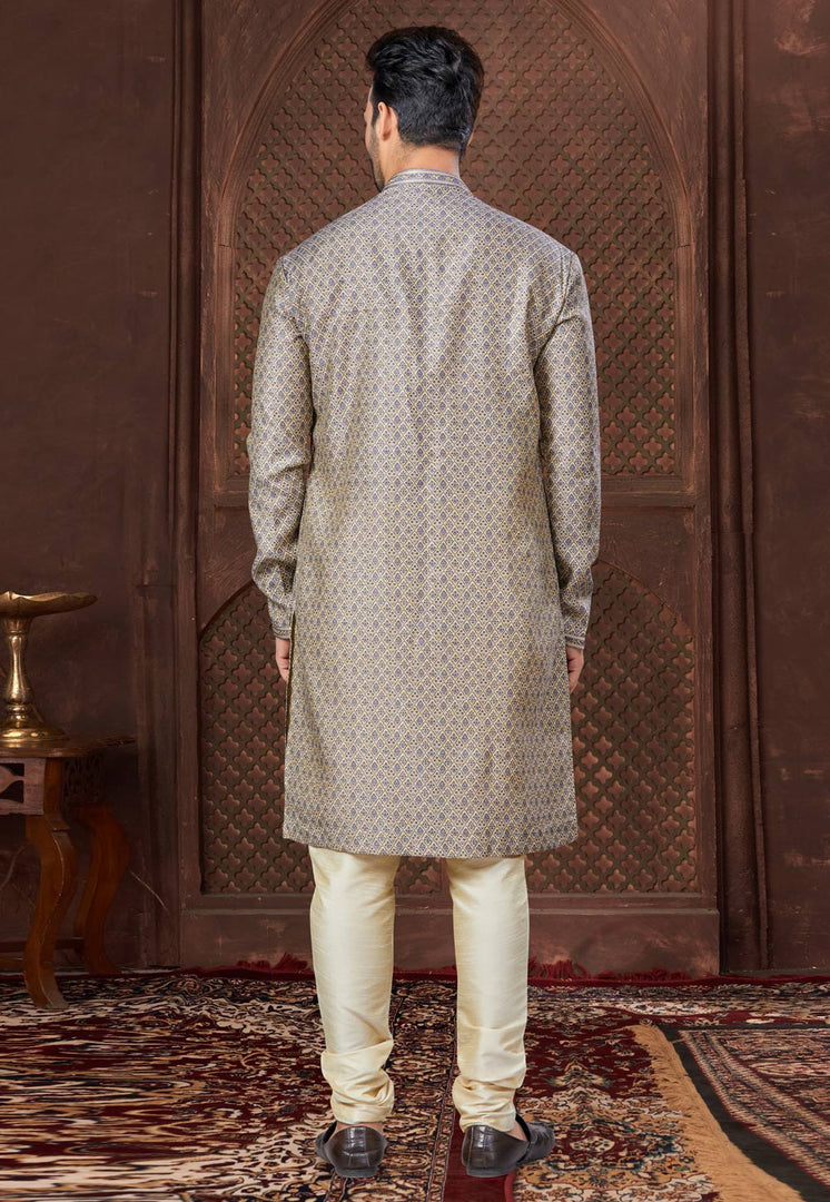 Grey Jacquard Indo Western Suit