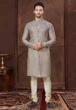 Load image into Gallery viewer, Grey Jacquard Indo Western Suit

