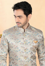 Load image into Gallery viewer, Grey Jacquard Indo Western Suit
