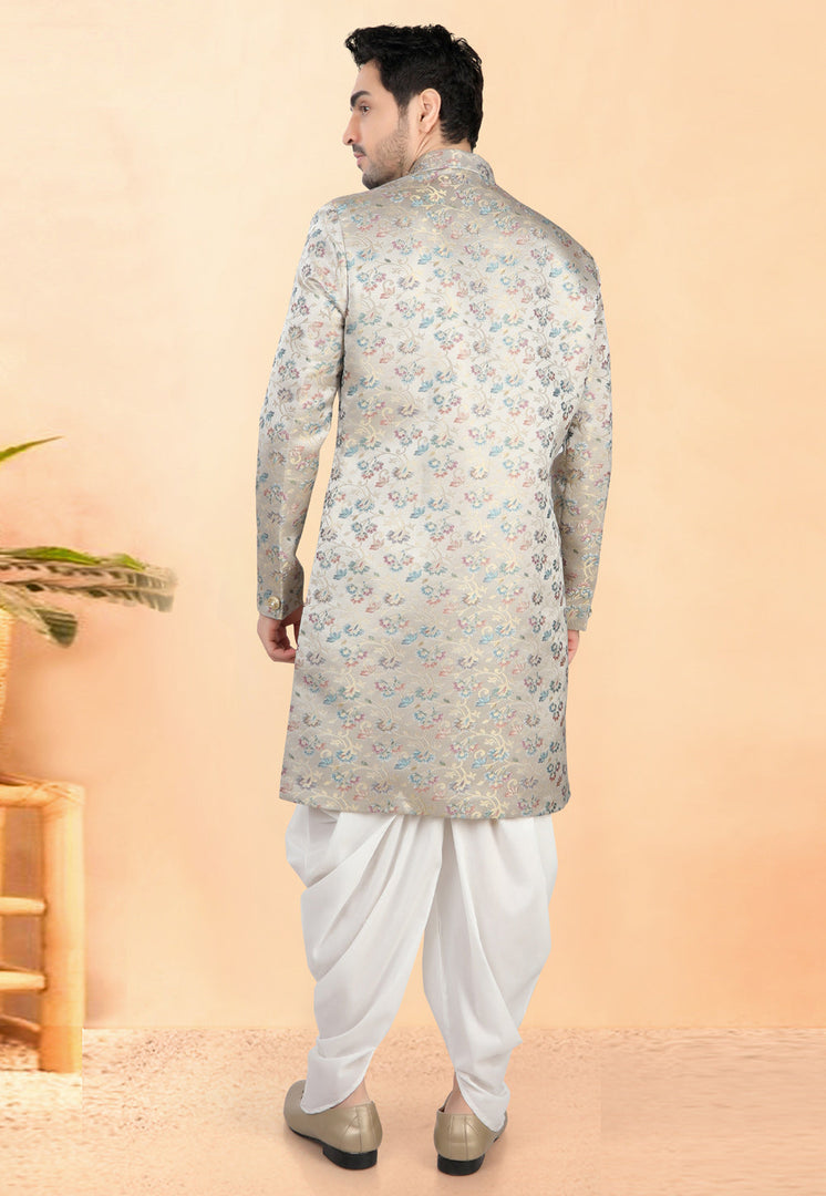 Grey Jacquard Indo Western Suit