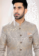 Load image into Gallery viewer, Grey Jacquard Indo Western Suit

