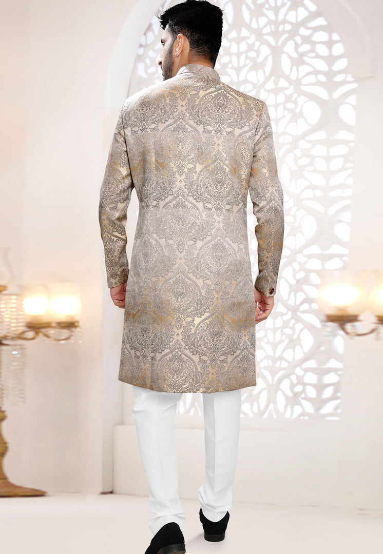 Grey Jacquard Indo Western Suit