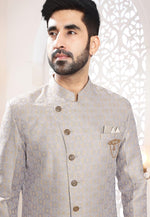 Load image into Gallery viewer, Grey Jacquard Indo Western Suit
