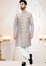Load image into Gallery viewer, Grey Jacquard Indo Western Suit
