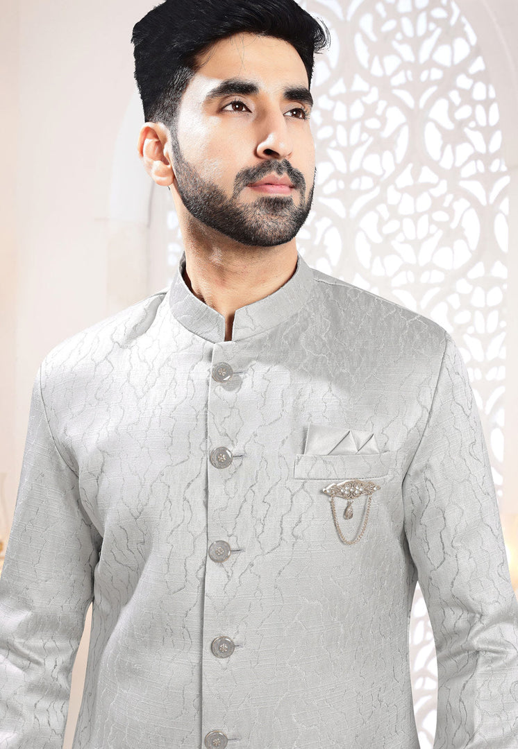 Grey Jacquard Indo Western Suit